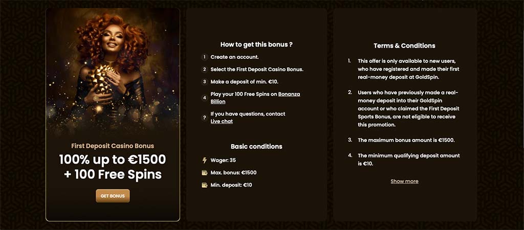 goldspin casino, welcome bonus, terms and conditions