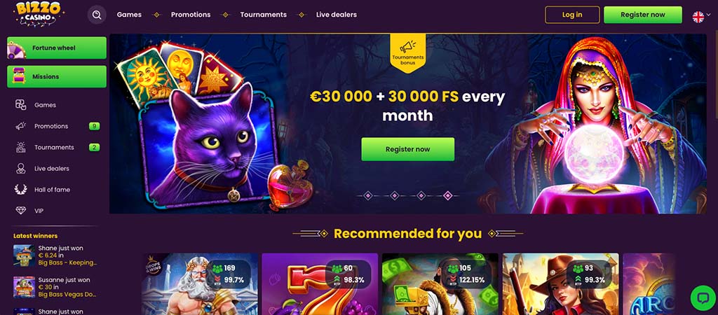 bizzo casino, online casino, homepage